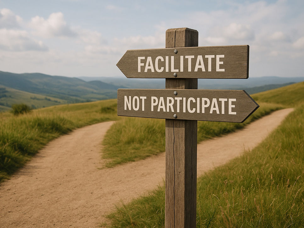 Wooden signs marking the choice to facilitate rather than participate