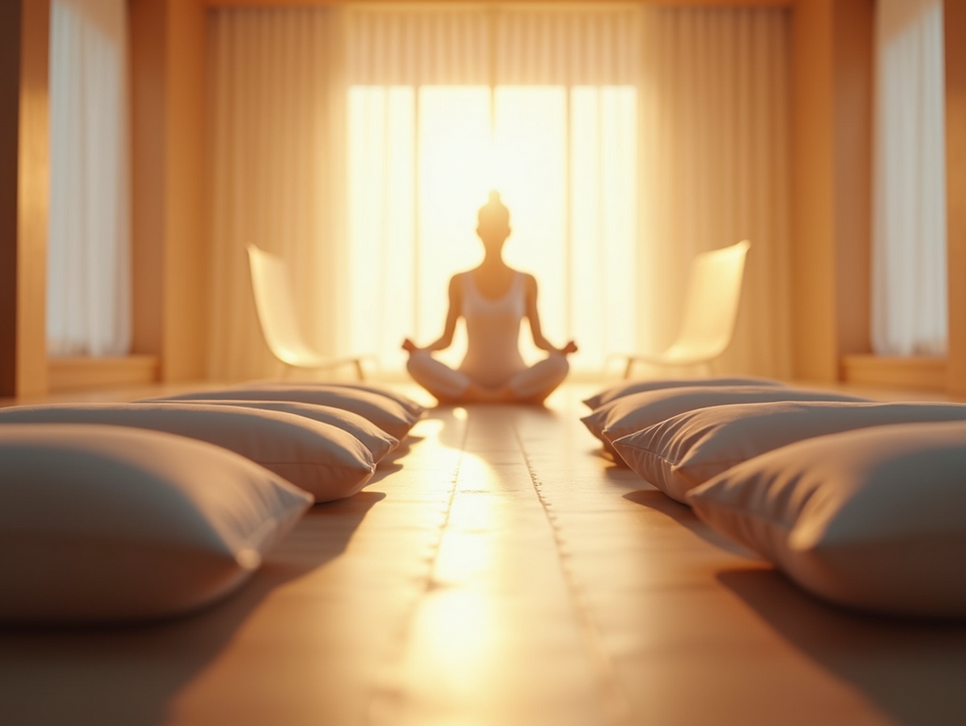 A person sitting in meditation in warm light